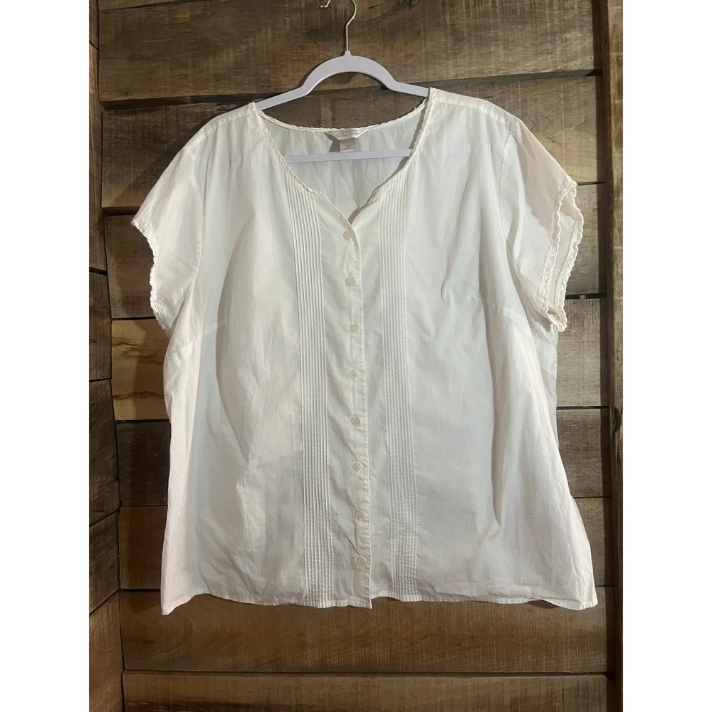 CJ Banks Christopher & Banks White Pintuck Eyelet Lace Button Up Blouse 2X